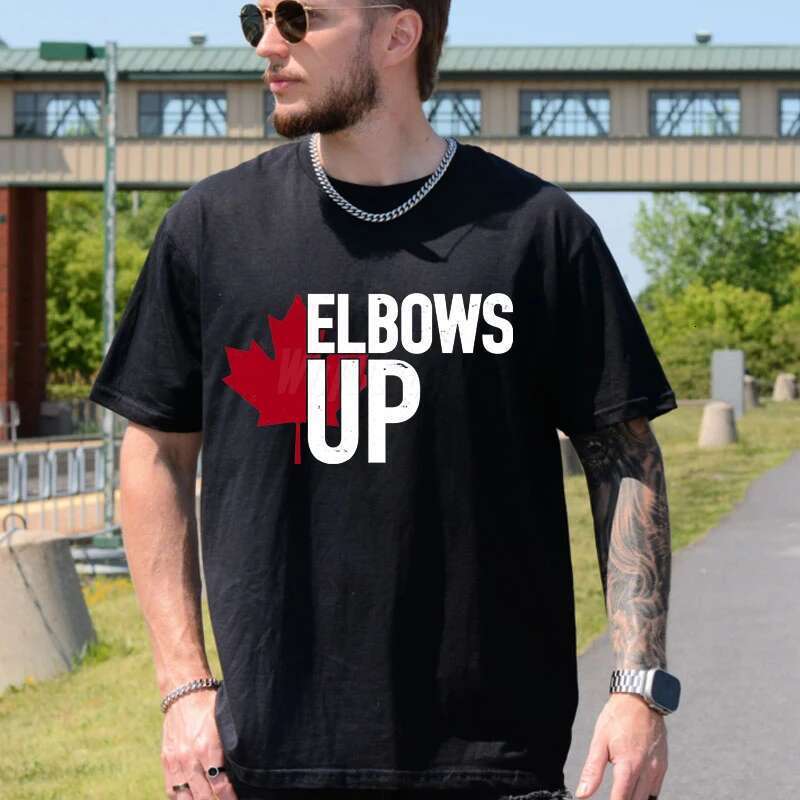 Men s summer T shirt casual loose plus size Canadian elbow up sports print comfortable round neck short sleeved