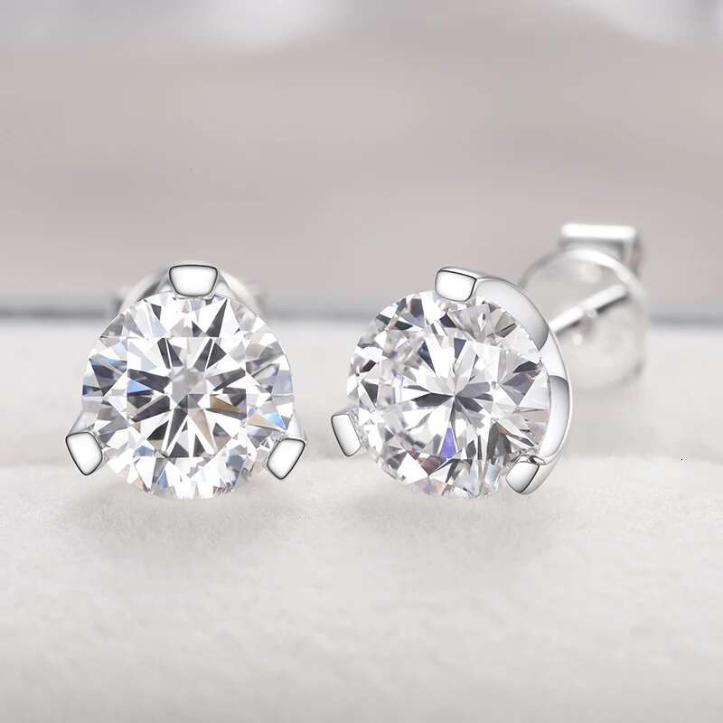 14K Real Gold Stud Earrings for Men Women 3 Claws VVS Round Cut Lab Grown Diamond Fine Ear Studs Jewelry Wedding Birthday Gifts