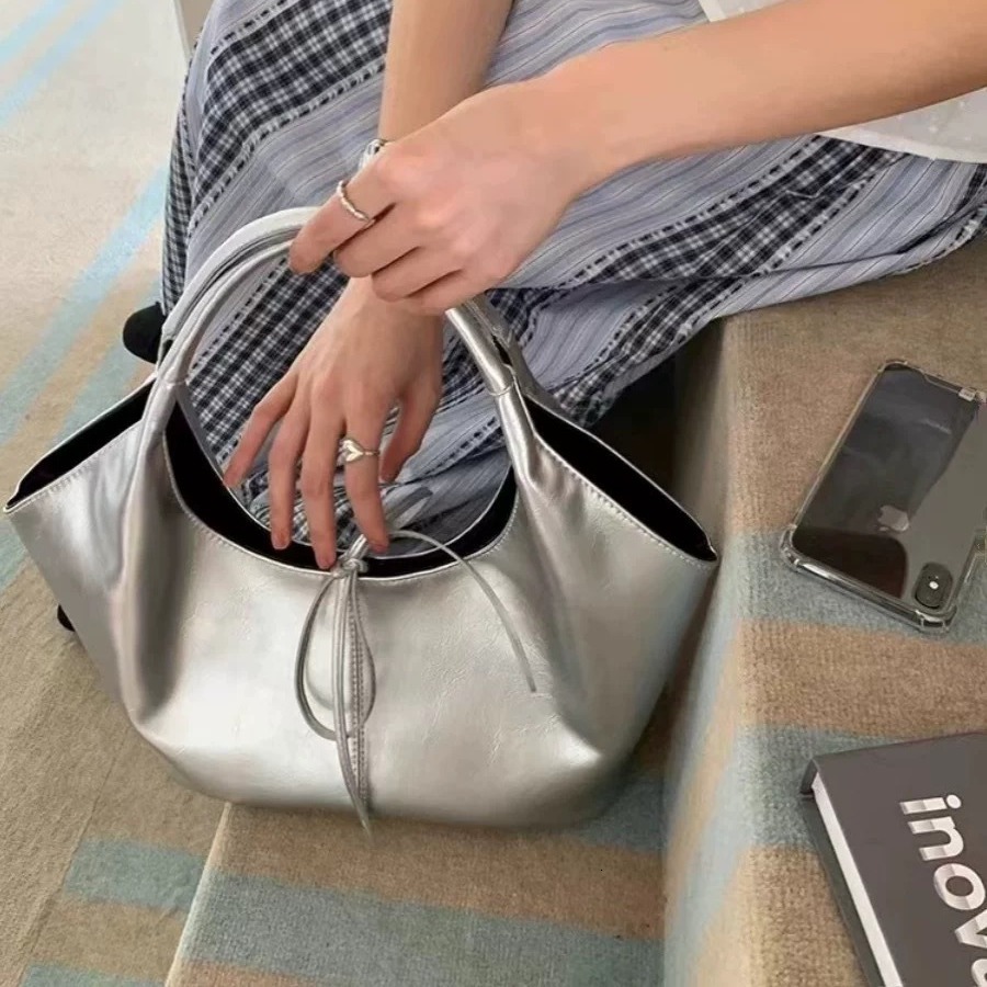 2025S Fashion Designer Meat Chen Whiterm Korean version niche design tote ins large capacity women s trendy silver single shoulder armpit bag