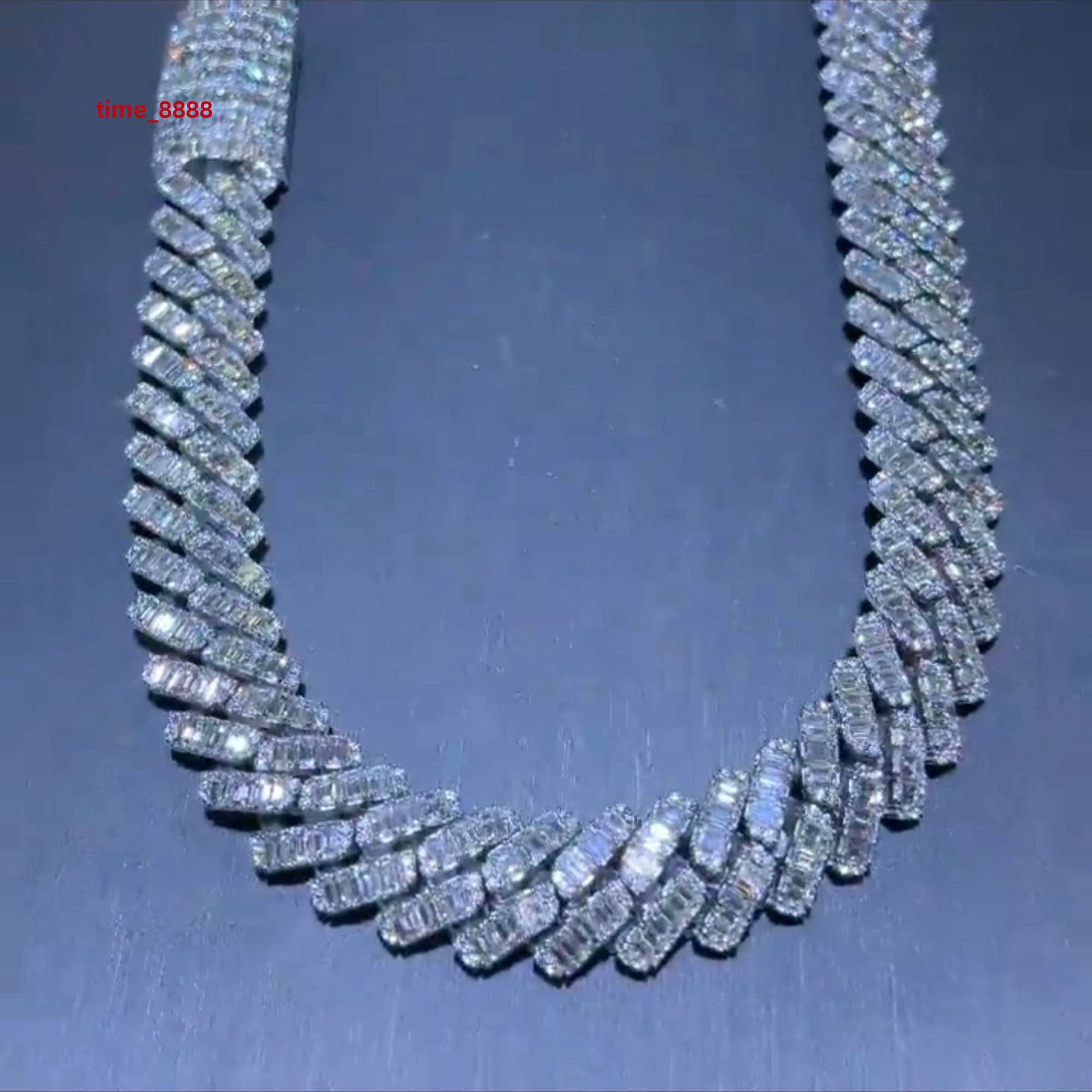 High Quality Customized 18 mm Cuban Link Moissanite Diamond Chain 925 Sterling Silver White Gold Diamond Chain