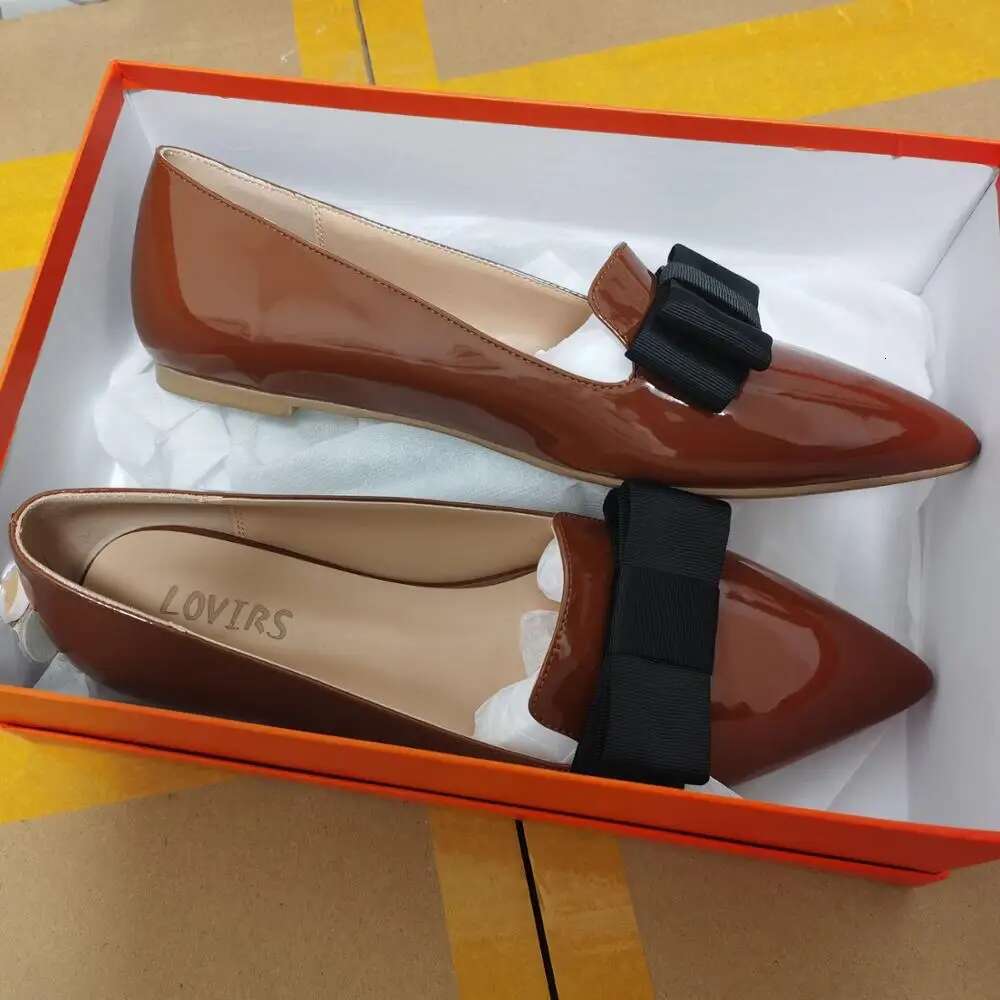 Lovirs Women Pointed Toe Bowknot Flats Patent Leather Casual Slip on Drees Flat Leisure Shoes Plus Size US5-15