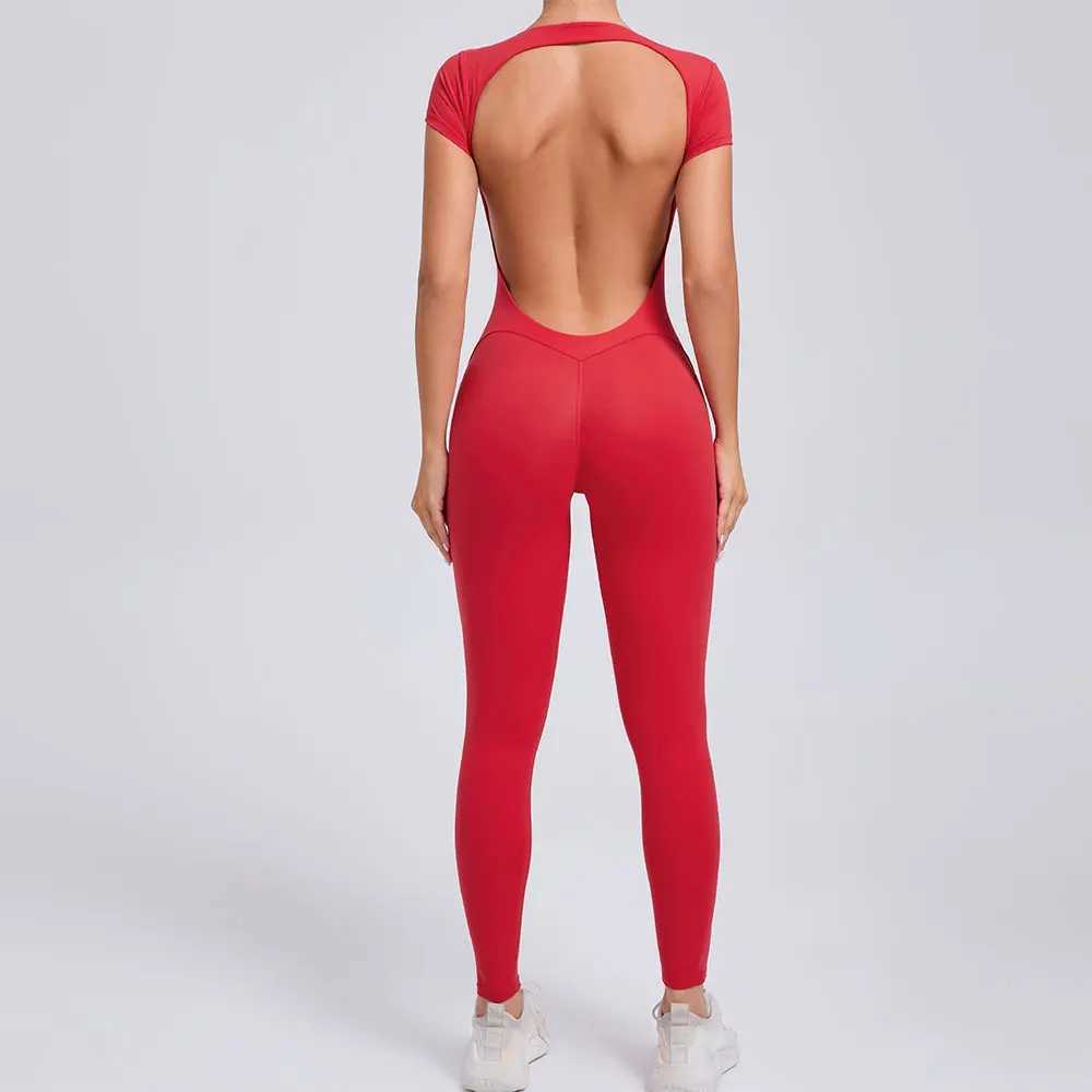 Sexy long sleeved one-piece womens jumpsuit quick drying yoga clothing exercise set backless sports jumpsuit womens gym W250326
