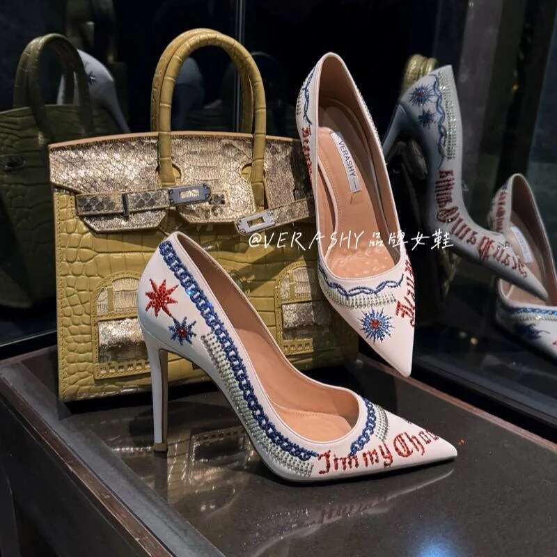 Spring and autumn new pointed shallow rhie embroidered single shoes thin high-heeled banquet dress small size women's shoe
