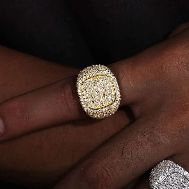 Unisex Classic Moissanite 925 Ring Men Hip Hop Jewelry Pave Setting Ring Fashion Rock Gift