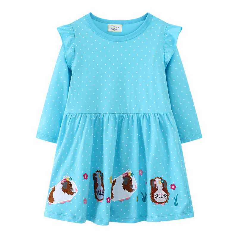 Flea Meter 2-7T Hedgehog Baby Long Sleeve Princess Girl Dress Animal Stickers Point Childrens School Clothing Cute Par W250326