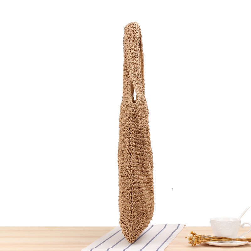 6a Single shoulder paper rope forest series handmade woven bag, casual versatile large capacity beach bag