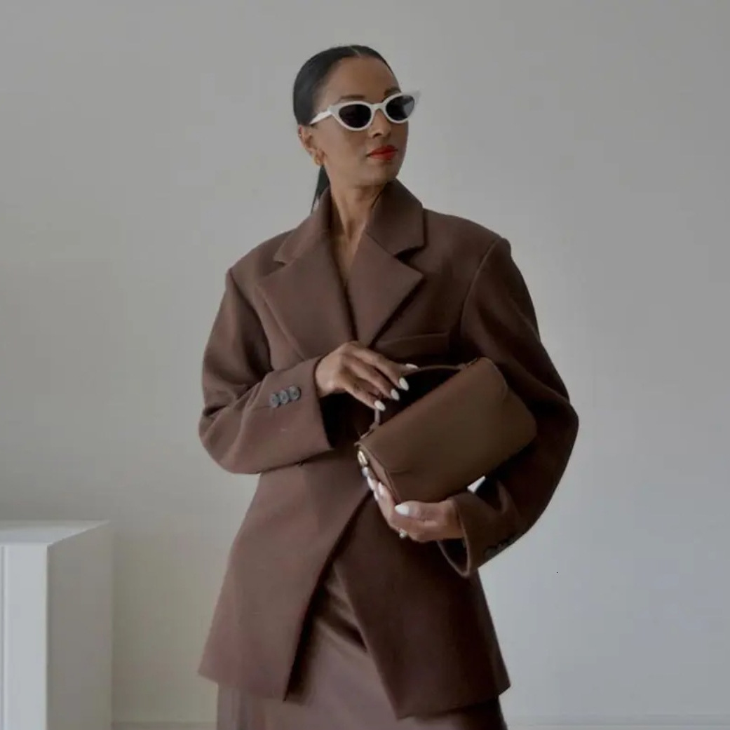 Women's collar high waist slim fit solid color button suit jacket