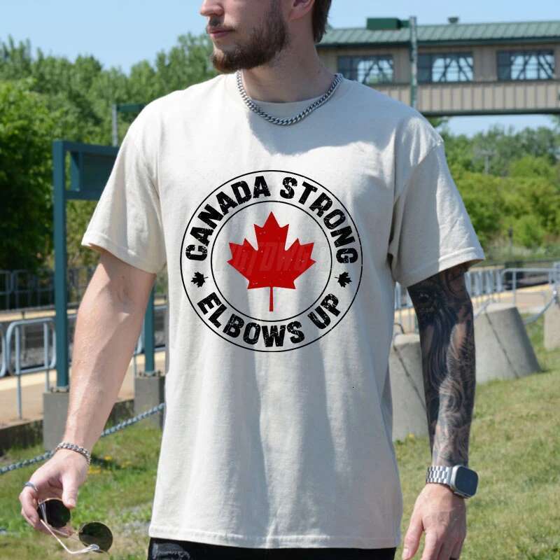 Summer New Fashionable Men s T shirt with Elbow Up Canadian Printed Top Casual Loose Street Fitness High Quality