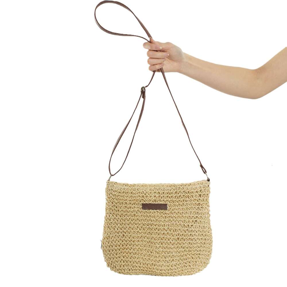 Handmade straw woven casual versatile trendy and minimalist small leather brand crossbody bag