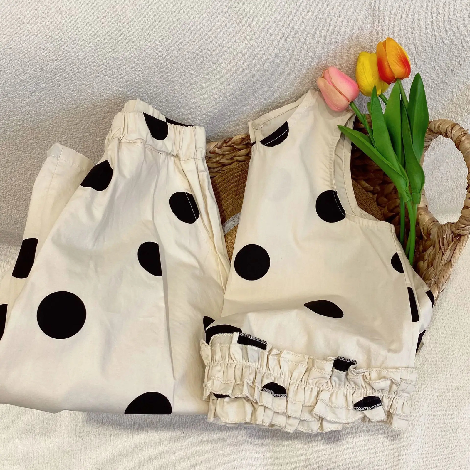 Kids Girls Clothes Suits Summer Children Girl Polka Dot Clothing Set Baby Girl Dot Vest Pants 2pcs Clothing Sets 250326