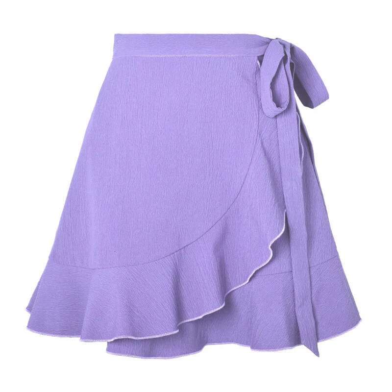 Dongdumaoyi Zomer Een Stuk Tie Taille Midi Rok Hoge Effen Kleur Ruche Zoom Korte Voor Vrouwen A