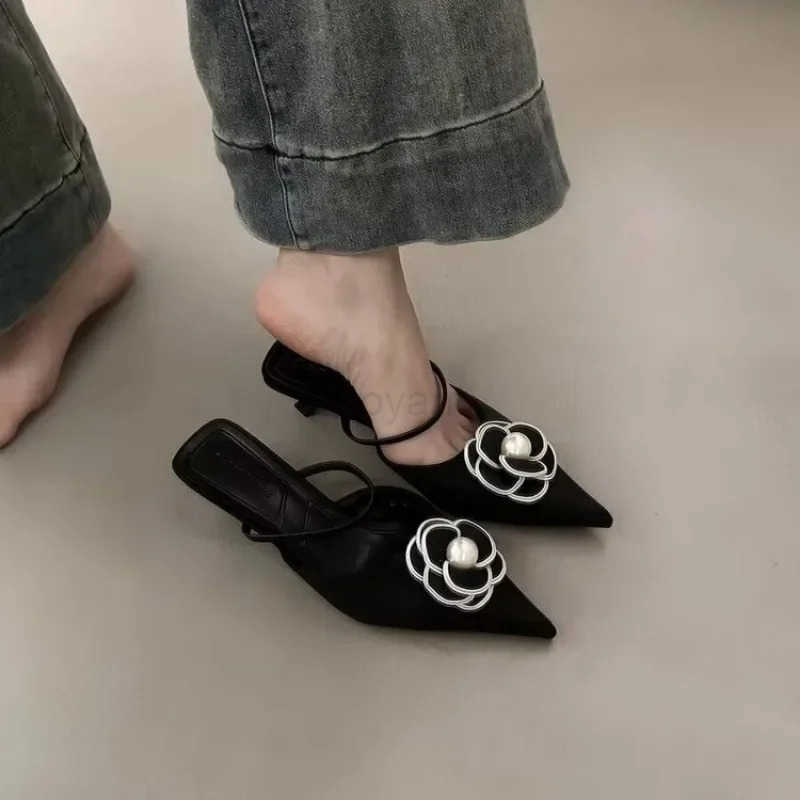 Luxury Pointed Toe H Designer Flower Sandals Fem Elegant Fashion Shallow Me Slippers Shoes Wens Sandals Summer 2025 Z250326