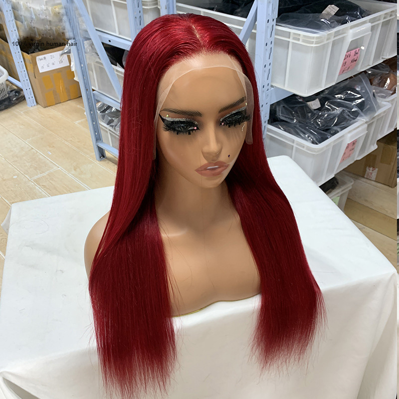 Brazilian 100% Human Hair 99j Bright 13X4 Lace Front Wig 10-34inch 150% 180% Density Silky Straight Free Part