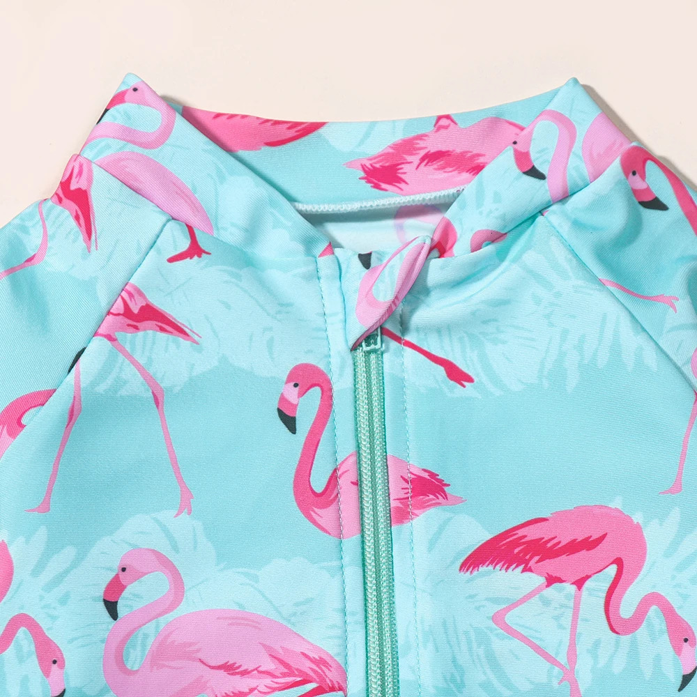Girls Long Sleeve Flamingo Swimwear Summer Beach Bathing Suit One Piece Swimsuit Swimming Costumes for Children 250326