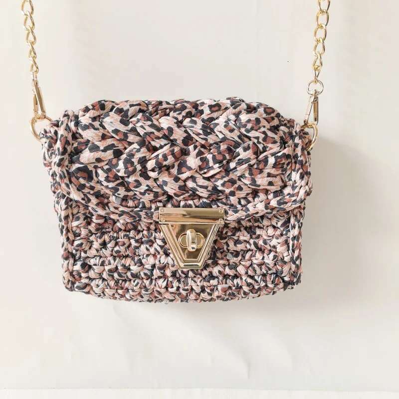 Lady Purses Leopard Print Women's Fabric Crochet Handbag Single Shoulder Chain Crossbody Small Square Bag For Women