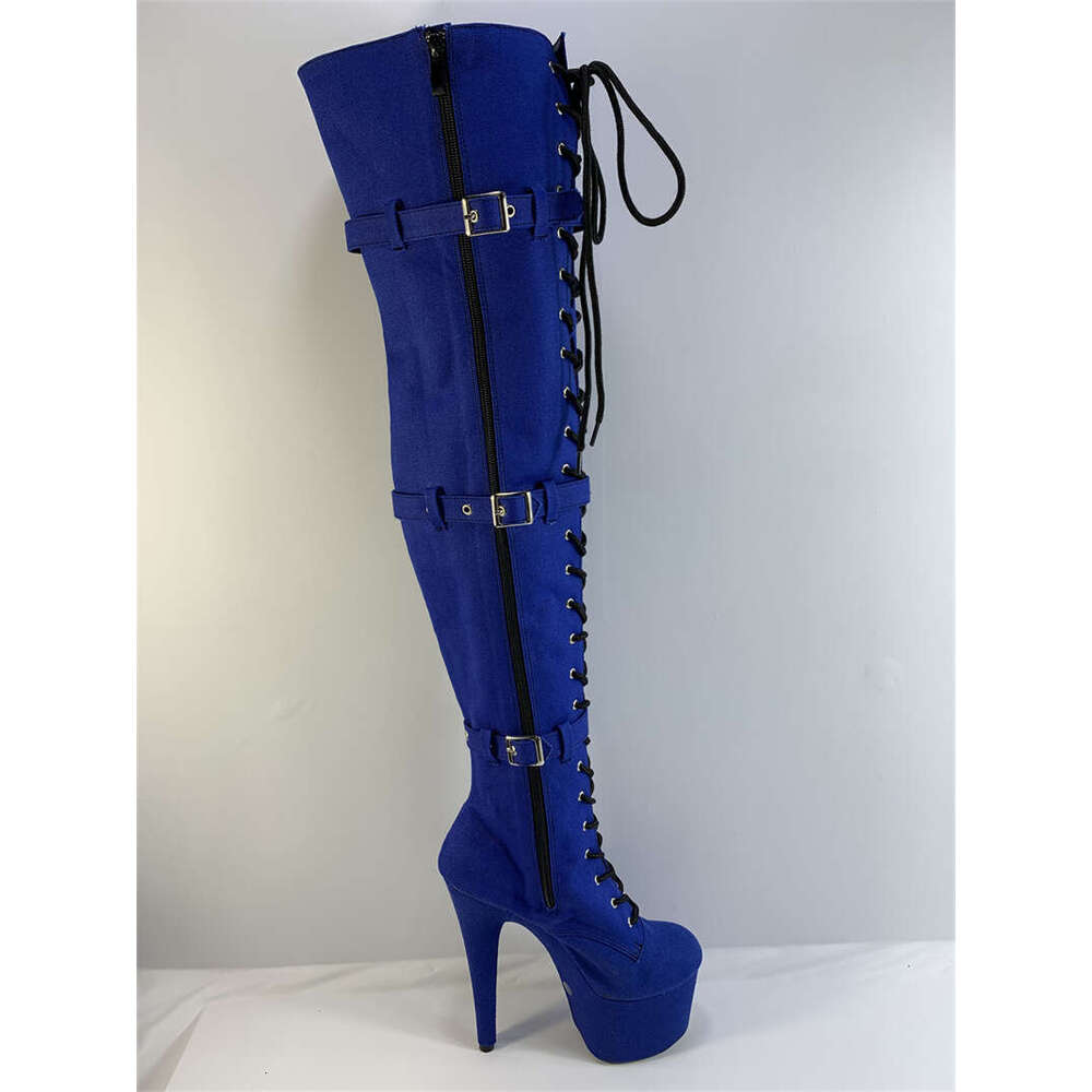 High Heel Cm Autumn Winter Blue Round Head Ultra Barrel Waterproof Platform Adhesive Solid Color One Size High Top Thin Heel Fashion Boots