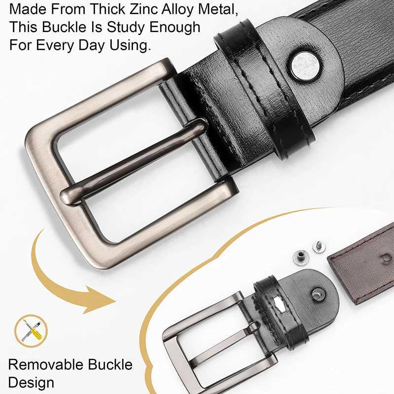 Maikun mens black leather strap suitable for Trousers classic black alloy pin buckle business two-layer leather strap W250326