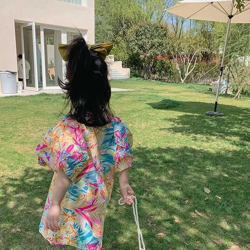 Summer girls dress with flower bud sleeves loose casual dress baby and childrens clothing W250326