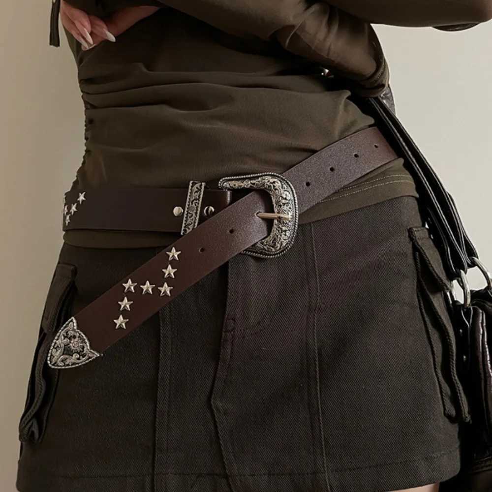 Vintage Star Rivet Belt Y2k Metal Buckle Brand Punk Rock Belt Gothic Pu Belt Womens Jeans Pants Decorative Accessories W250326