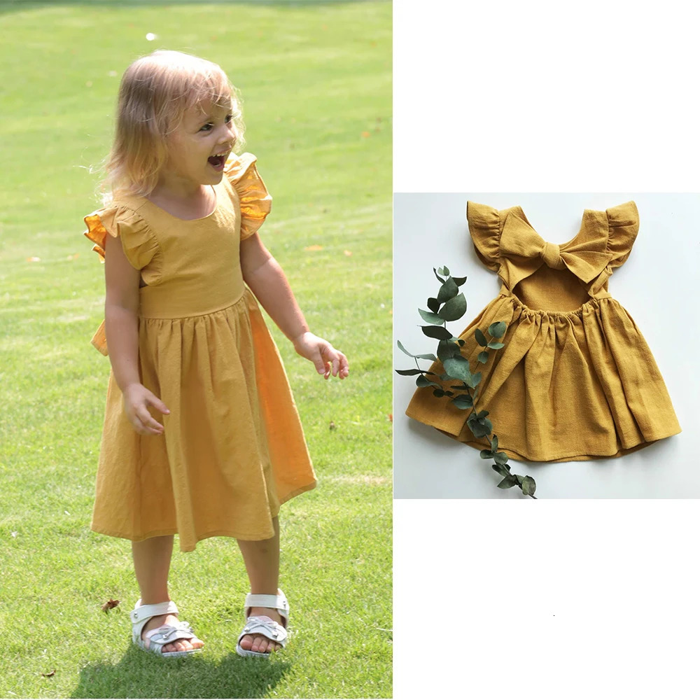 2025 Summer Kids Girls Dress Cotton Linen Sleeveless Outwear Lovely Infant Costume Clothes For Toddler Baby Girls Party Dresses 250326