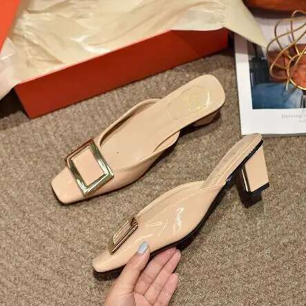 Plus Size 34-41 Matel Decoration Design pumps Square Toe Shallow Women's Pupms Genuine Leather Ladies Shoes