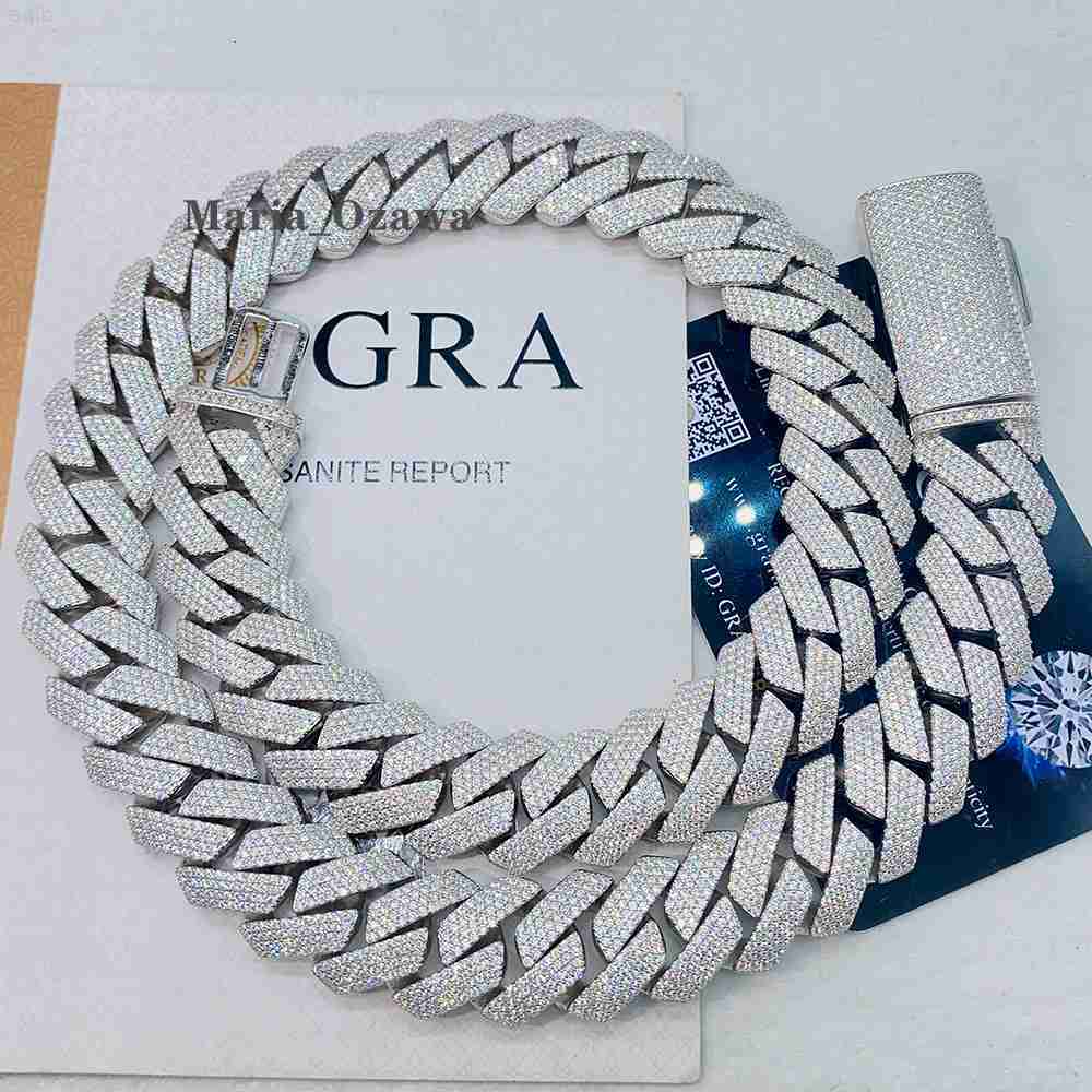 Hiphop Style Full Diamond Iced Necklace Jewellery White Gold Plated Women Sterling Silver Link Chain Necklace