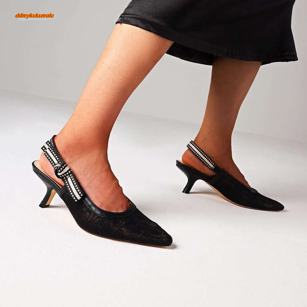 Women Kitten High Heel Bow Knot Pointed Toe Hollow Out Shallow Shoes Elegant Dress INS Fashion Sandals ddmykukumalu