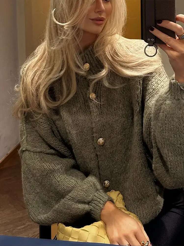Fashion Soid Knitted Cardigan For Women Casual Female Single Breasted O-Neck Coat Autumn Lady Sweater All-Match Top
