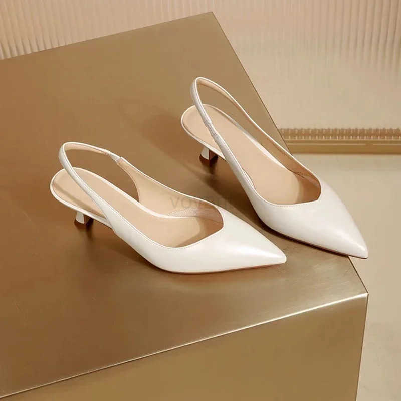 Elegant High H Silver Pumps Wen 2024 Summer Slingbacks Pointed Toe Par Shoes Wan Solid Thin Heeled Sandals Ladies Z250326