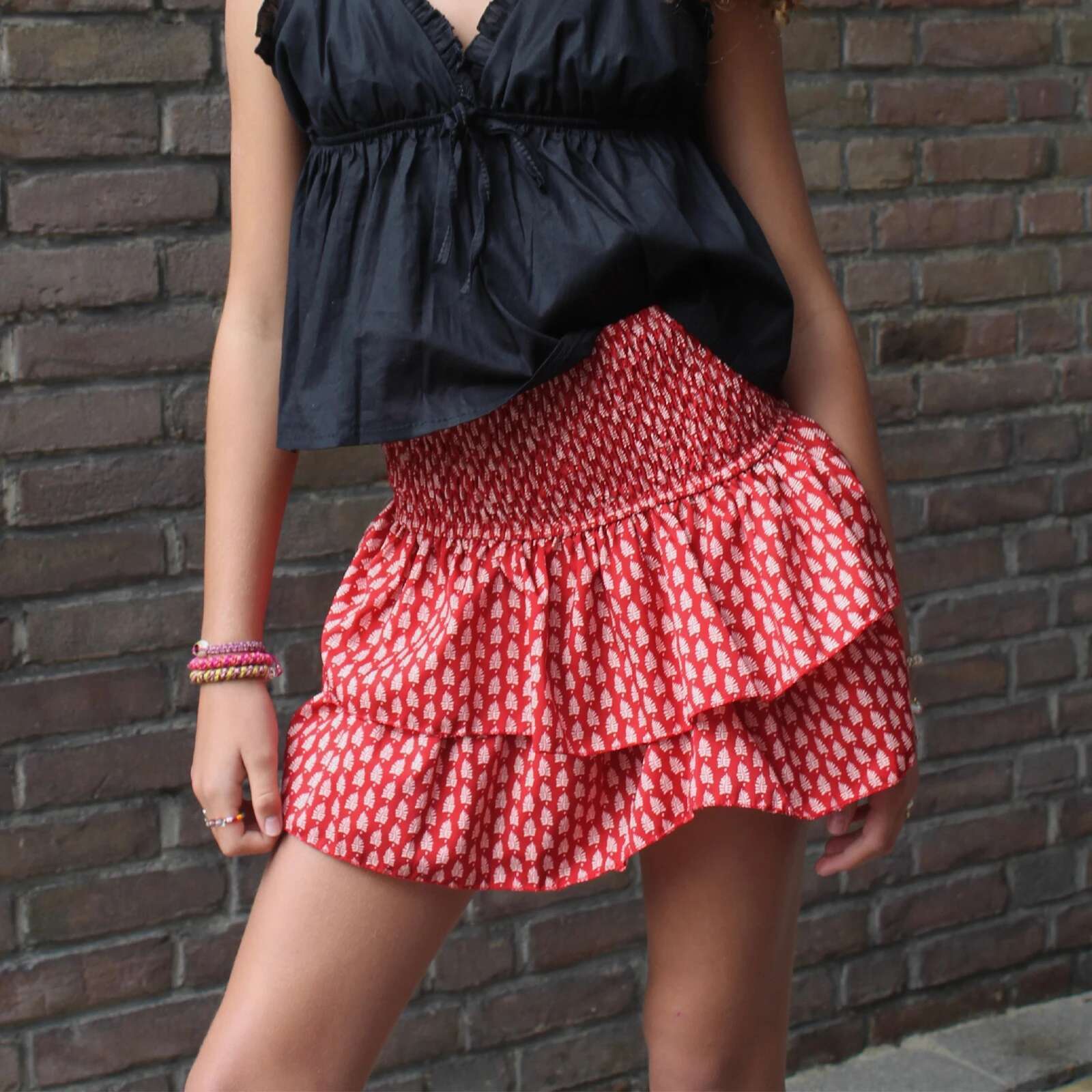 Y2K Vintage Women Mini Elegant High Waist Pleated Printed Ruffled Layered Summer A-e Skirt Retro Streetwear