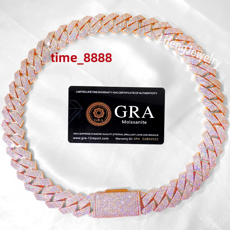 Custom 20mm 4-Rows 925 Sterling Silver Rose Gold Vvs Cuban Link Chain for Men Iced Out Hip Hop Diamond Moissanite Fine Necklaces