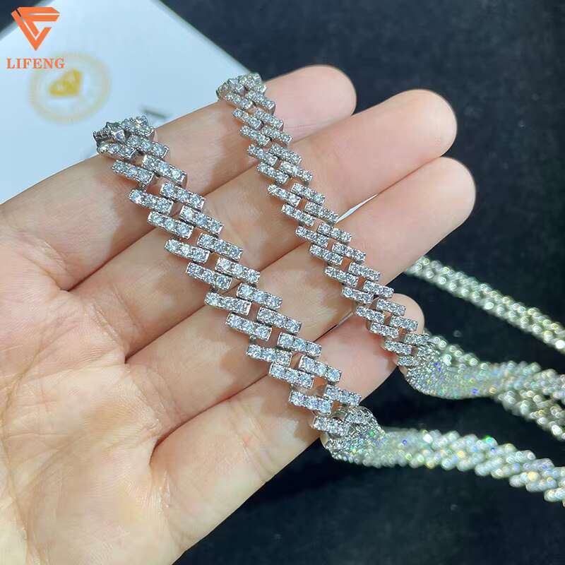 S925 Iced Out Moissanite Grown Diamond Cuban Chain Necklace Custom Gold Plated With Manufacturers for Gift