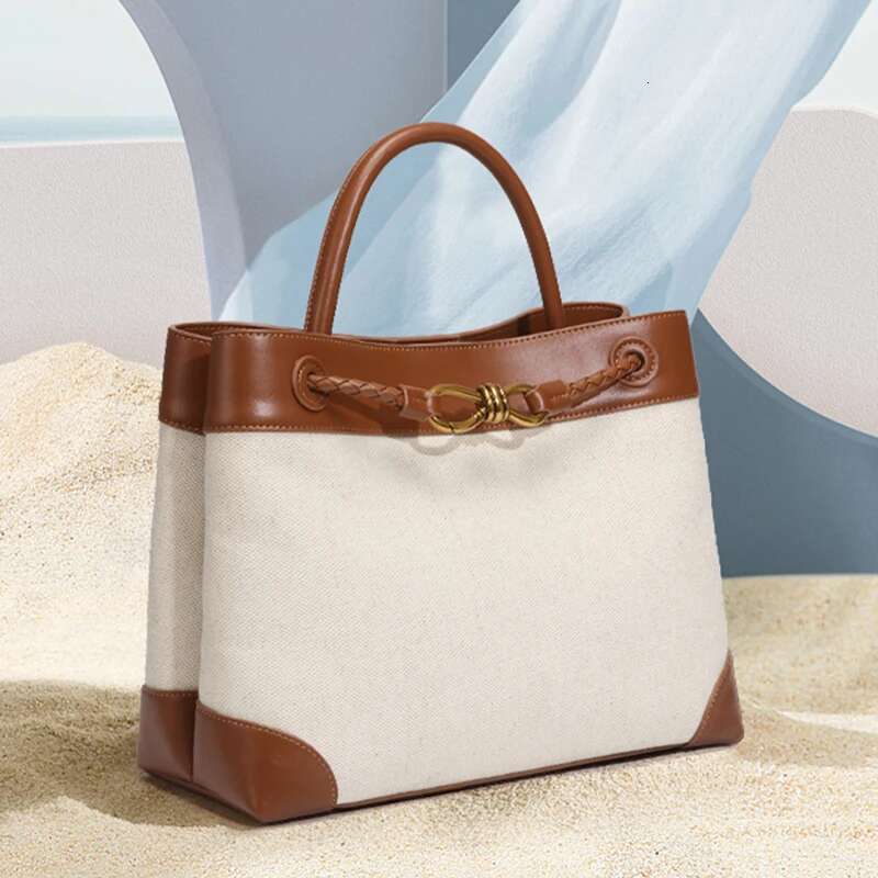 2024 Women's Large Contrast Color Canvas Attractive Simple Retro Handheld Crossbody Tote Bag Woman Ladies Bags Trend Y2k