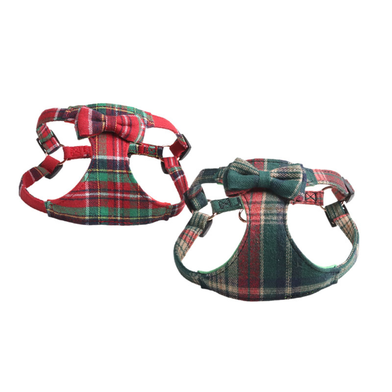 Classic Plaid Christmas Dog Harness Leash Set with Bowknot Comfort Adjustable Pet Vest Harness Ideal Holiday Gift for Small Dogs Daily Walking A25 - view 4