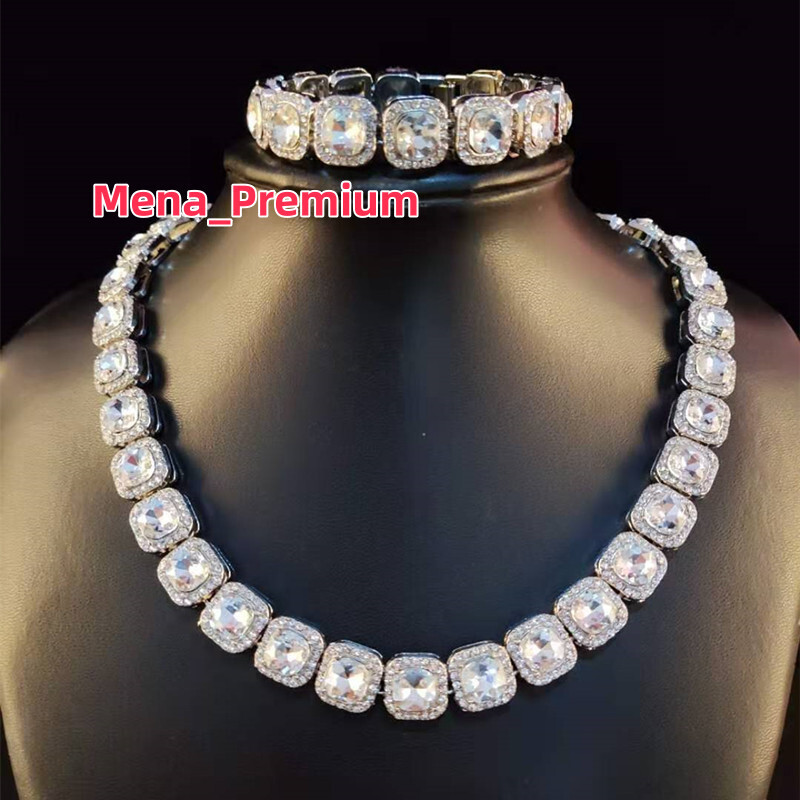 Hip Hop Necklace High Quality Moissanite Necklace GRA VVS Third Party Inspection 925 Silver Moissanite Square Baguette Necklace