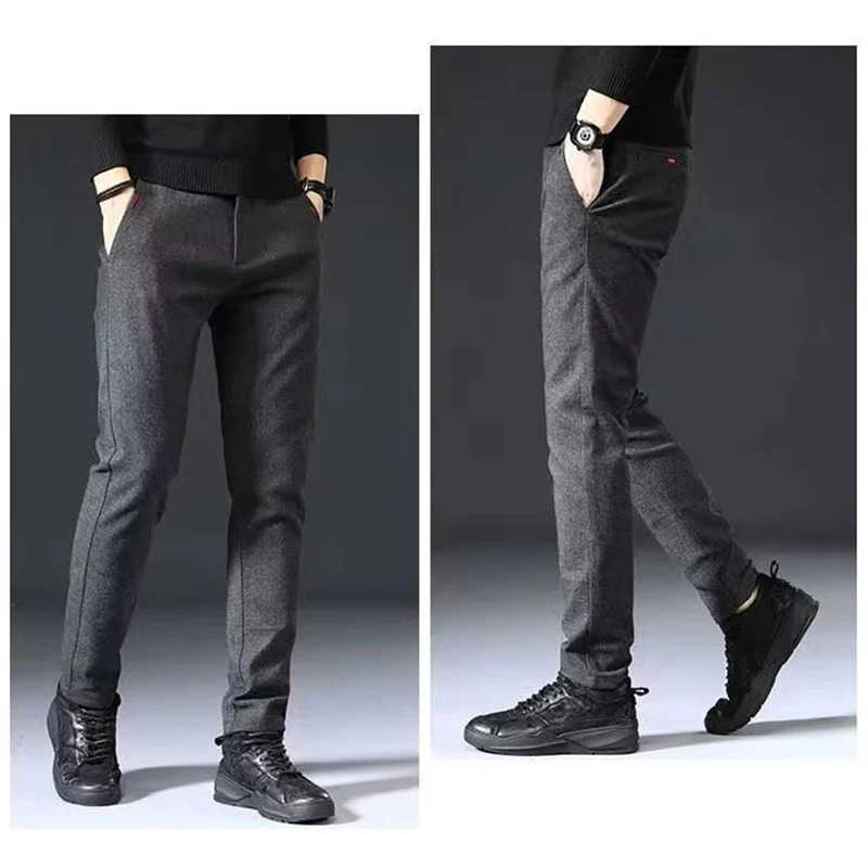 Autumn and winter mens straight leg long day pants thick casual n chiffon 250326