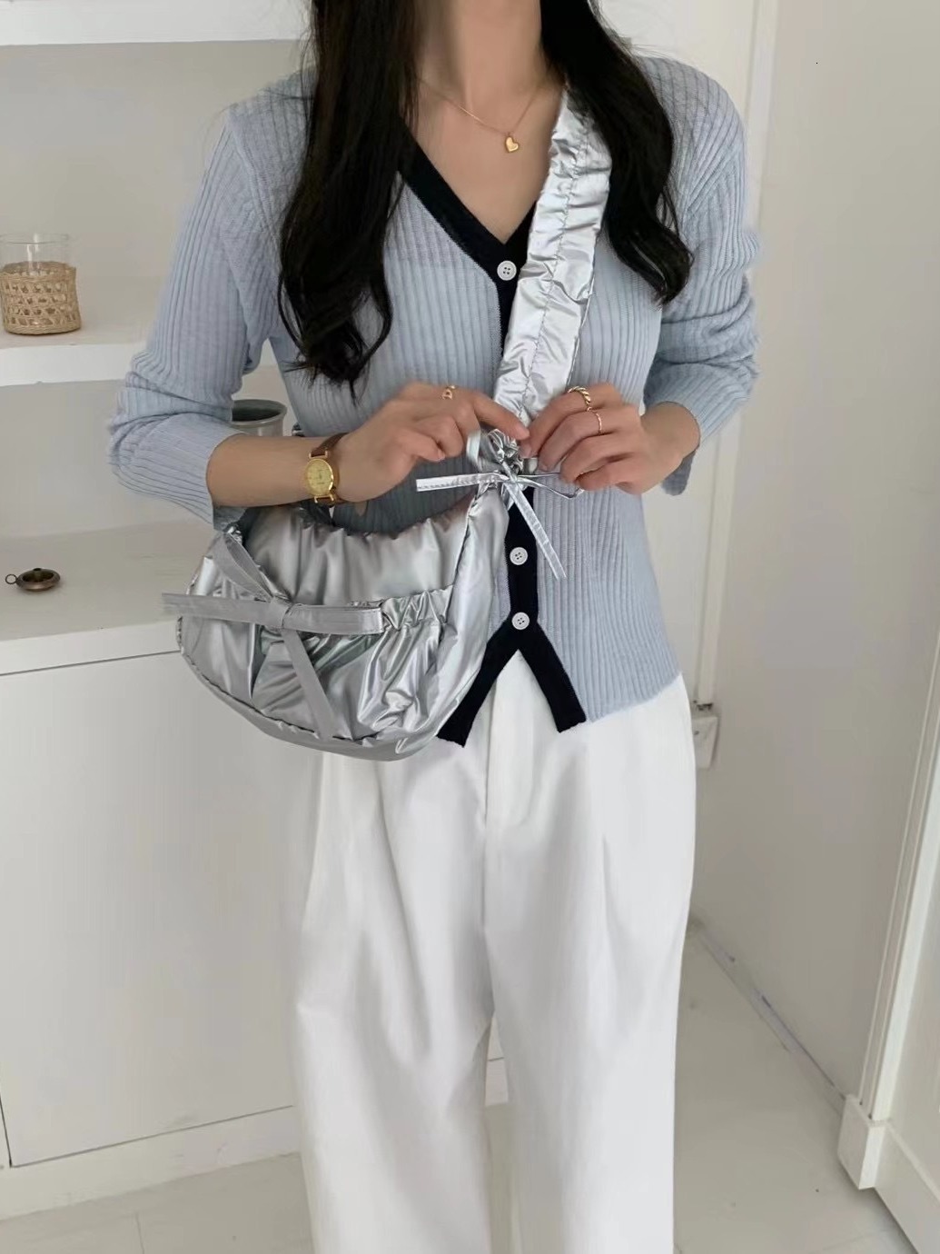Young Girl Ins Casual Personality Korean Version Of Simple Fold Bow Temperament All-in-one Shoulder Armpit Crossbody Bag for Women