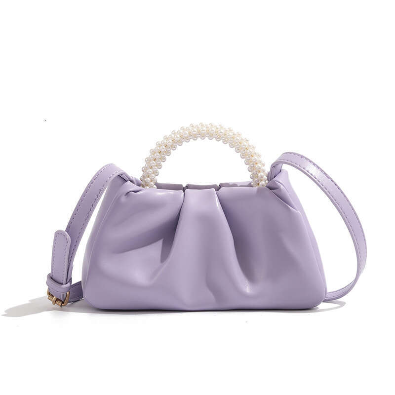 62 Women's 2024 New Trendy Fashionable Round Pearl Handheld Folded Cloud Bag, Small and Elegant One Shoulder Crossbody Bag