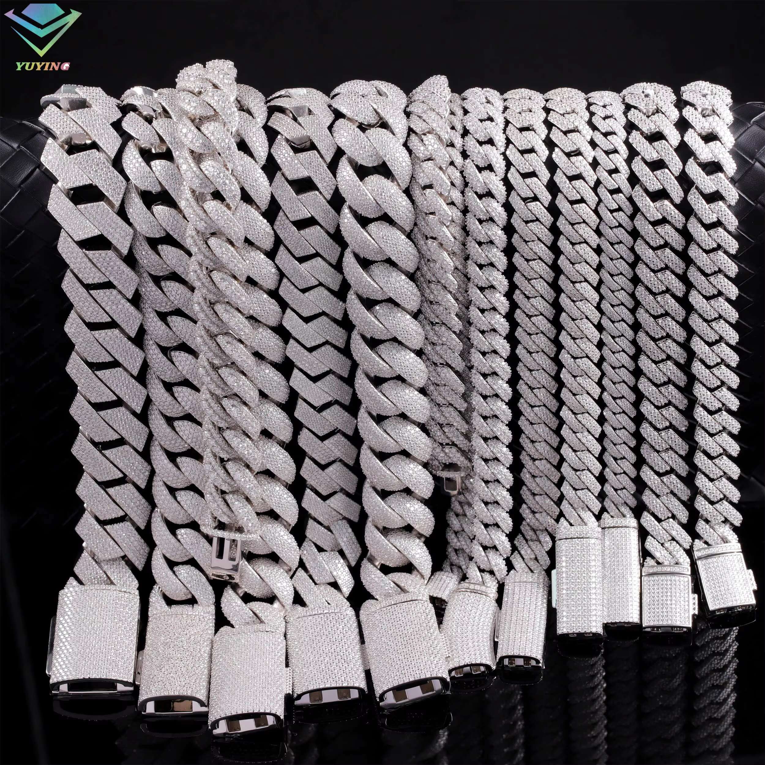 VVS Diamond 2rows 8mm 10mm 12mm 15mm S925 Silver GRA Moissanite Necklace Mans Hiphop Cuban Link Chain for Fashion Jewelry