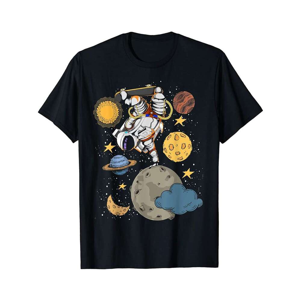 Designer T shirt Skateboard Moon Planet Space Star Gift Skater Astronaut - 220g Tshits