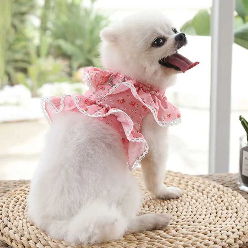 Dog Strap Set Adjustable Lace Flower Printed Pet Strap Vest Cute Dog Clothes Dog Mesh Strap X250326