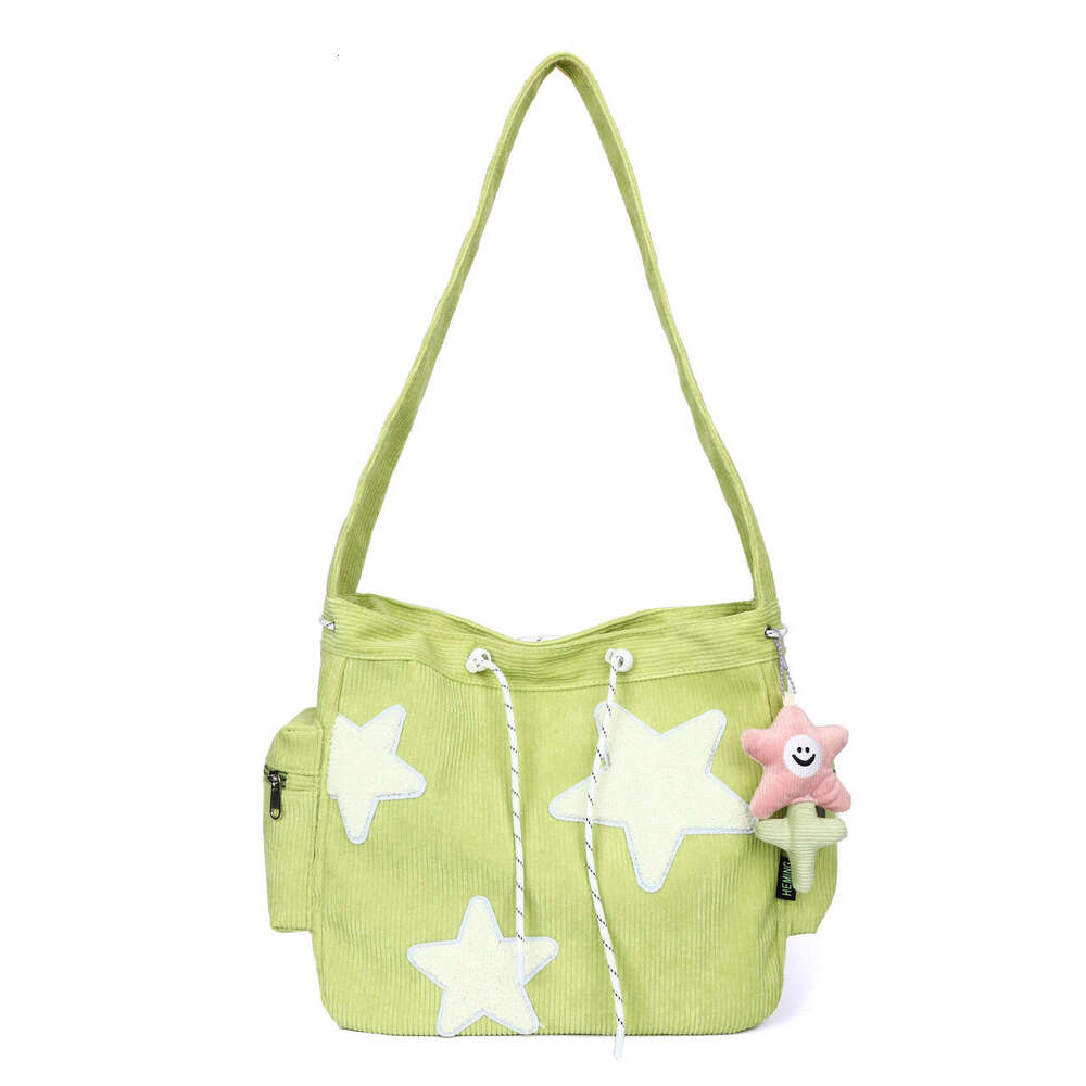 9e Large capacity corduroy for women's one shoulder ins casual five pointed star crossbody cute and versatile student tote bag