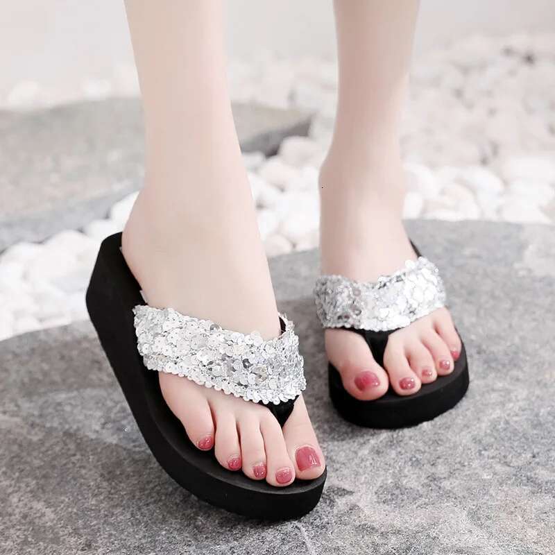 2025 Summer New Sandals, Shining Beach Women's Flip Cover Women's Designer Fashion High Heels, Slope Heels, Slippers