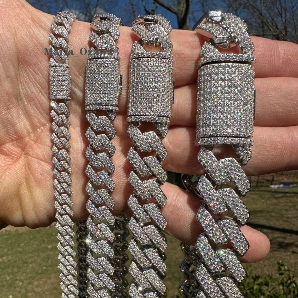 Hip Hop Luxury Mossanite Necklace Square 2 Rows 925 Sterling Silver 8-20mm Iced Out Prong Vvs Moissanite Cuban Link Chain