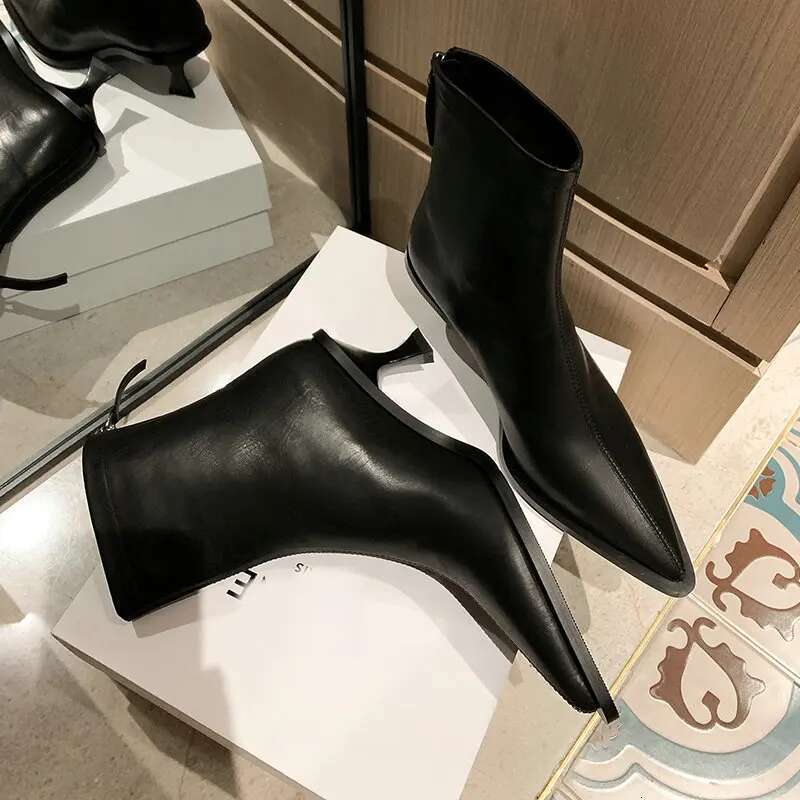 High Heel QUTAA Fashion Women Ankle Boots Sexy Autumn Winter Pointed Toe High Heels Genuine Leather Casual Black Shoes Size
