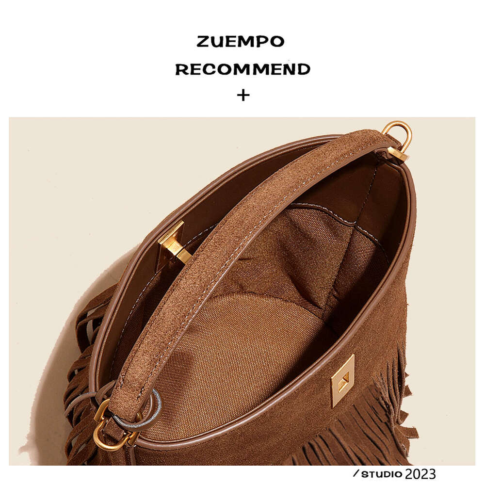 Women's Bags Women's Bags Autumn And Winter New Bucket Tassel Women's Frosted Leather Casual Versatile Hand-Held Crossbody Bag