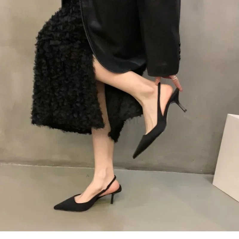 Wen Summer Shoes 2025 New Fashion Pointed Toe Stiletto Medium Heel High H Wen Back Emp Toe Sandals Green Wens Shoes Z250326