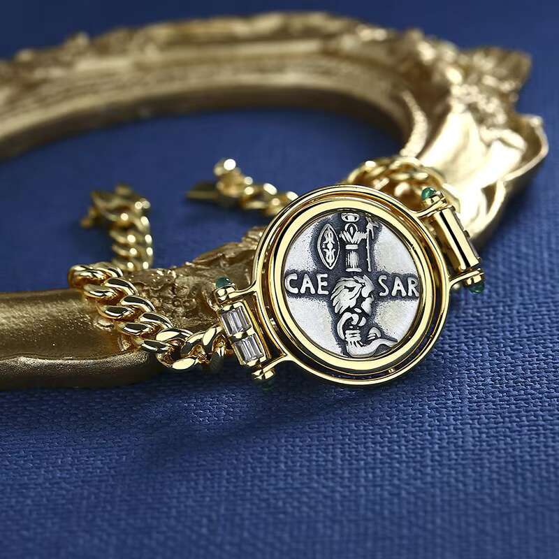 Pure sier gold-plated ancient Roman coin bracelet for women's jewelry