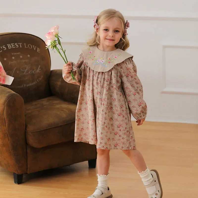 New Spring 2025 sisters Costume 2-7Yrs Girls Par Dress Long Sleeve Cotton Print Childrens Princess Dress Childrens Clothing W250326