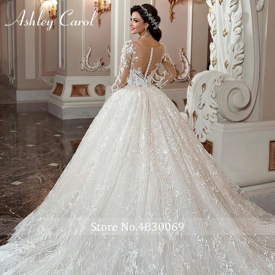 Ashley Carol Ball Wedding Dress Long Sleeve Lace Bride Dresses Beaded Appliques Bridal Gown Vestidos De Novia